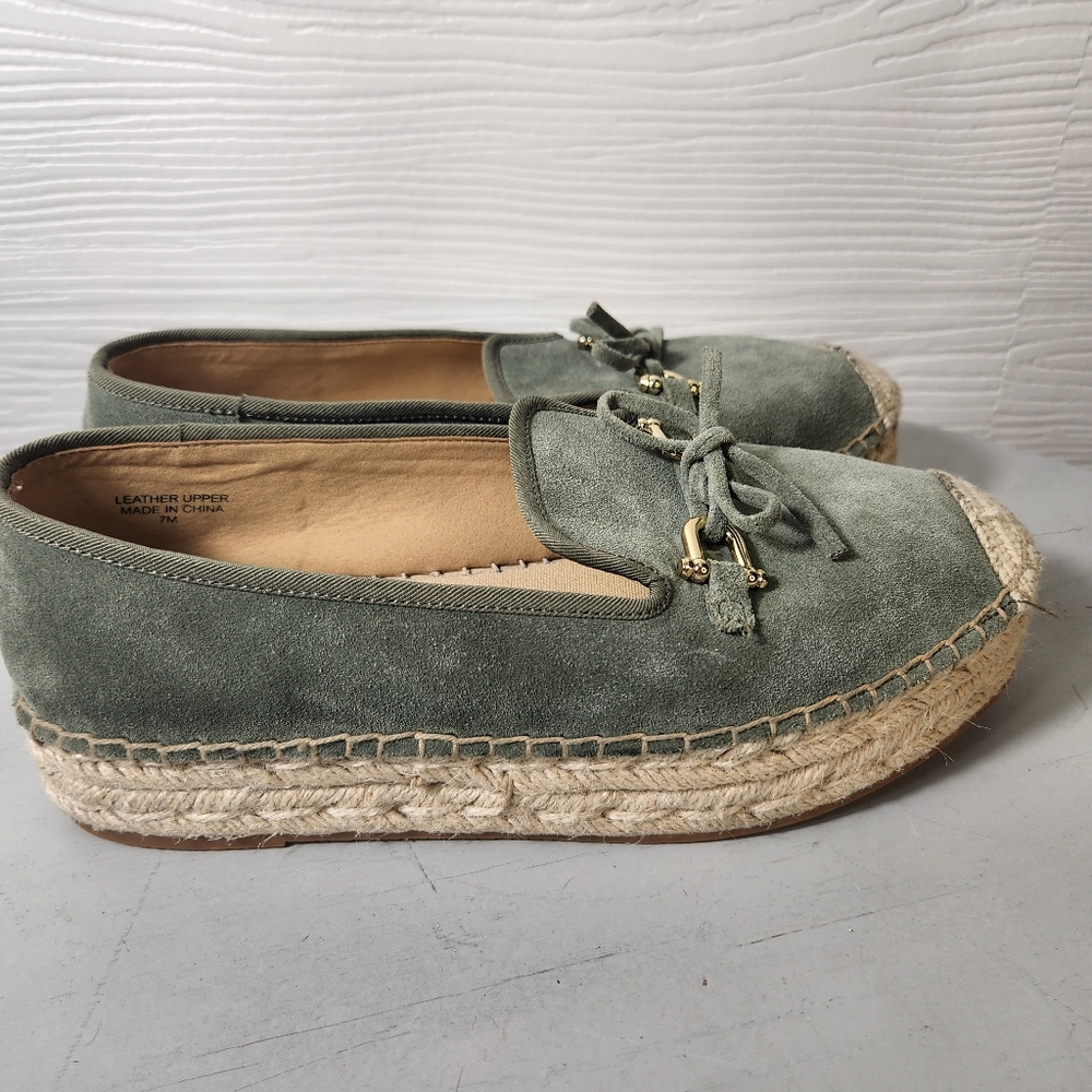Talbots Quinn Horsebit Bow Suede Platform Espadrilles Slip On Shoes Sagebrush 7 - Picture 5 of 10